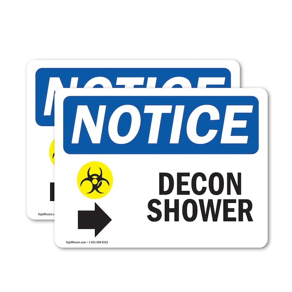 Signmission Decon Shower (Right Arrow) Sign With Symbol, 7 in W x Rectangle, Vinyl Decal OS-2PACK-NS-D-57-L-10954 - main